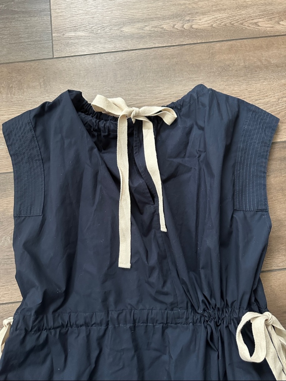 Banana Republic Navy Long Dress with Cream Drawstring Ties - Picture 7 of 8